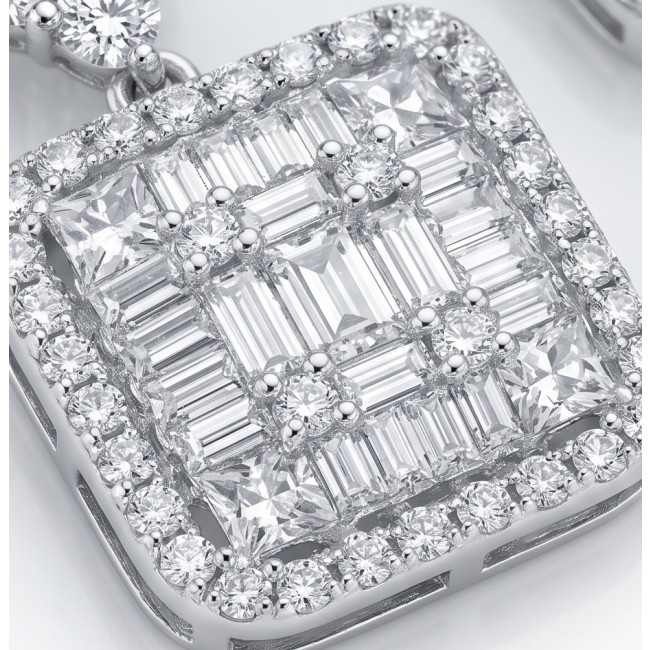 Carolyn - Precious 9.5 carta White Topaz rhodium over .925 Sterling Silver .925 Sterling Silver Statement earrings - Close-up of Carolyn pendant with white topaz and rhodium over silver.