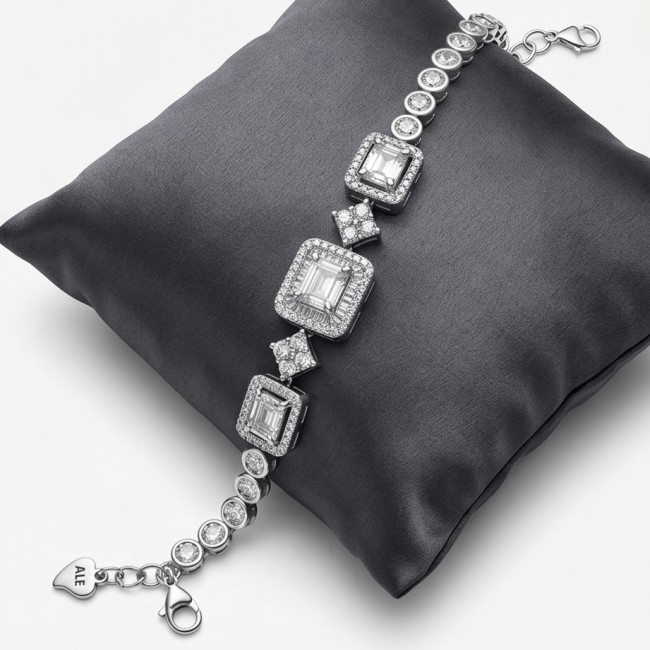 Carolyn - Precious 15.7 carta White Topaz rhodium over .925 Sterling Silver .925 Sterling Silver Statement Bracelet - White Topaz bracelet on cushion showcasing detailed stone and clasp.
