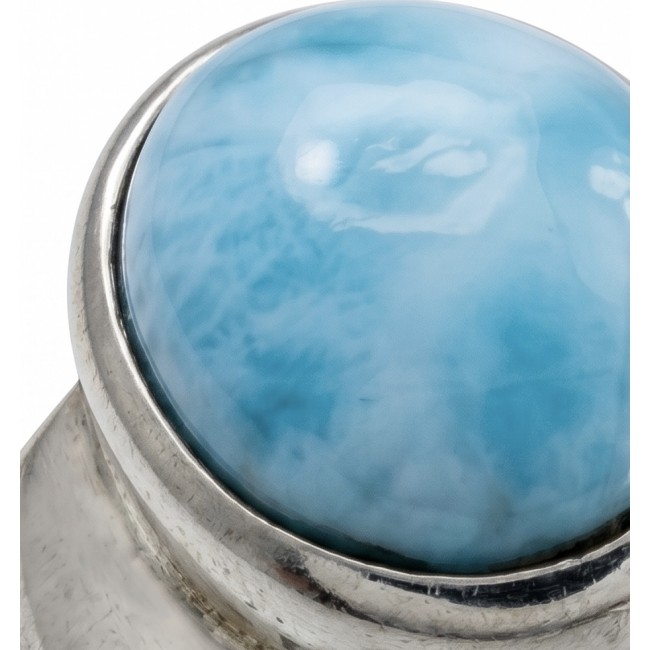 7.9 carat Blue Perfection natural Larimar .925 Sterling Silver handmade ring size 7 1/4 - Stone close-up of 7.9 carat Larimar in .925 Sterling Silver setting