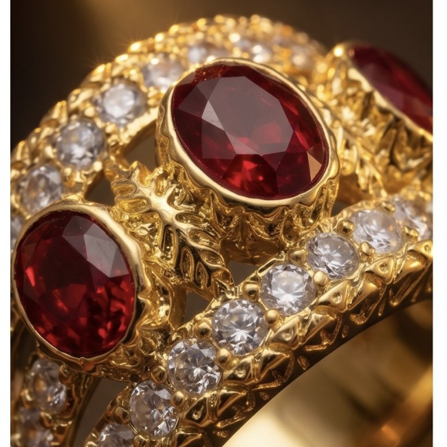 Born to Glam authentic 10.2 carat Ruby 14K Gold over .925 Silver handcrafted Ring s. 7 - Close-up of Born to Glam 10.2 carat Ruby ring in 14K Gold over .925 Silver