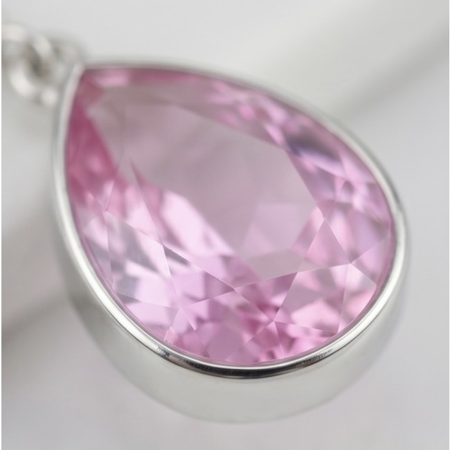 Sweet Memories 22.8 carat Pink Topaz rhodium over .925 Sterling Silver handcrafted Statement Earrings - Pink Topaz stone close-up, rhodium over sterling silver setting