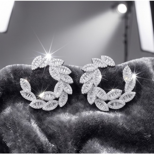 Veronica - Precious 14.5 carat White Topaz rhodium over .925 Sterling Silver Statement earrings - Pair of Veronica white topaz earrings displayed on fur fabric