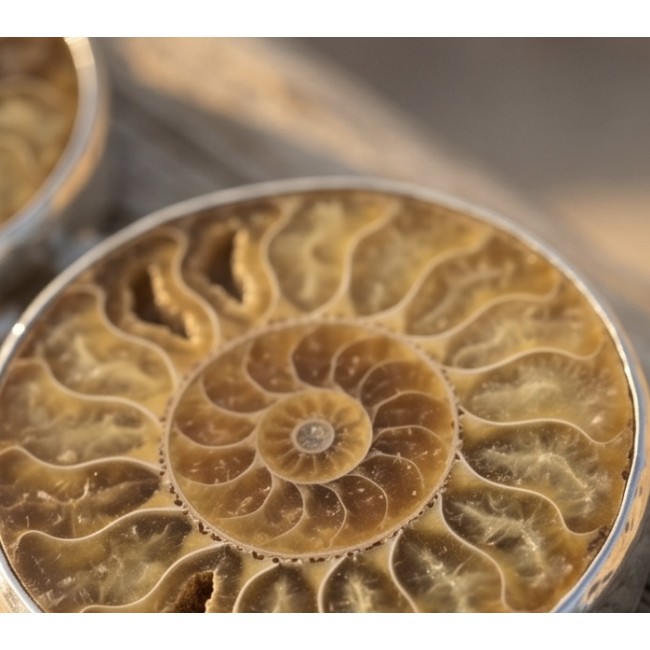 Large 155.2g Aura Of Beauty genuine Ammonite from dinosaurs Era .925 Sterling Silver handcrafted Necklace - Close-up of large Ammonite fossil jewelry piece