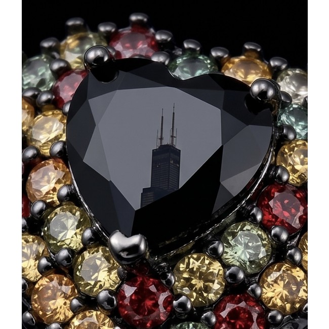 Blue Heart 8.2 carat natural Sapphire .925 Sterling Silver Perfectly handcrafted Ring s. 8 - Close-up of blue heart sapphire with colorful stones and city reflection.