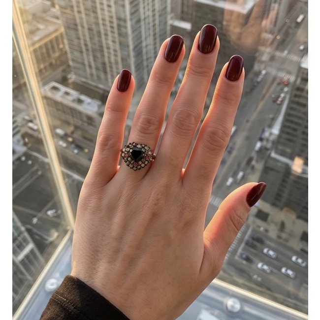 Blue Heart 8.2 carat natural Sapphire .925 Sterling Silver Perfectly handcrafted Ring s. 8 - Emerald-cut blue sapphire ring on hand with city view background.