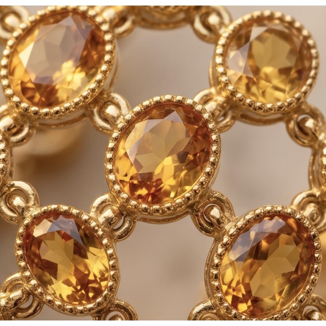 Enchanted Beauty 39.5 carat authentic Brazilian Citrine 18K Gold over .925 Sterling Silver handcrafted Bracelet - Stone close-up of Enchanted Beauty Brazilian Citrine 18K jewelry