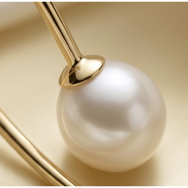 Summer Time Pearl 14K Gold over .925 Sterling Silver handcrafted long Earrings - Close-up of Summer Time Pearl in 14K Gold over Sterling Silver.