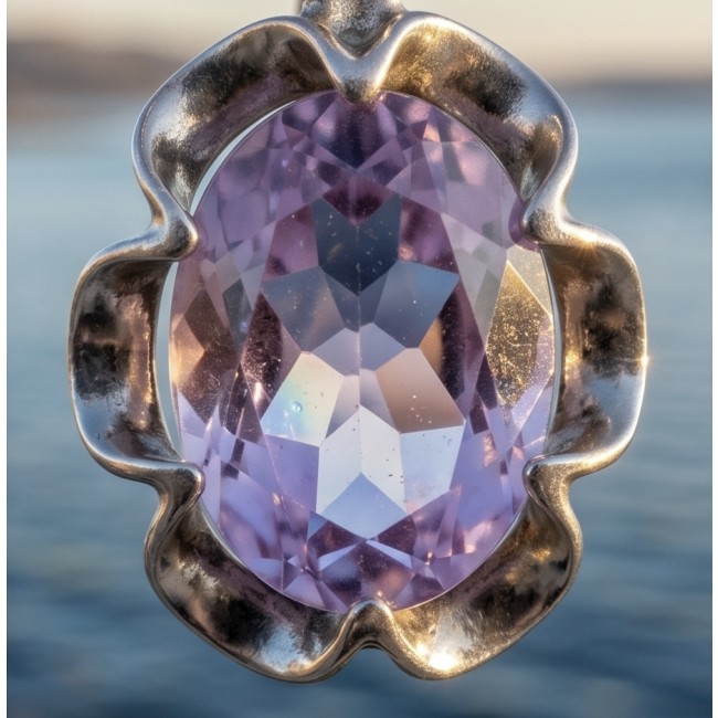 Norwegian Pink Fiord Quartz .925 Sterling Silver earrings - Close-up of Norwegian Pink Fiord Quartz silver earring