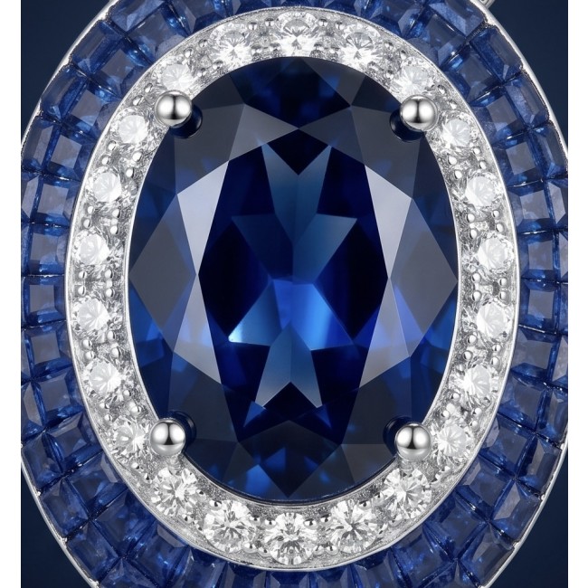 Born to Glam 12.2 carat Sapphire .925 Sterling Silver .925 Sterling Silver Statement Necklace - Close-up of Born to Glam 12.2ct Sapphire in Sterling Silver setting.