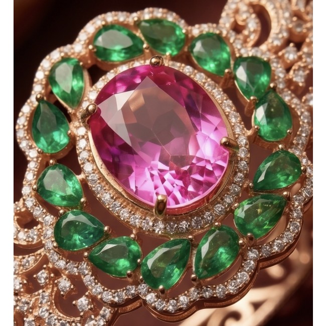 Ultimate Escape Luxurious Pink Rainbow Topaz 18K Rose Gold over .925 Sterling Silver handmade Bracelet - Stone close-up of Luxurious Pink Rainbow Topaz 18K Rose Gold jewelry.