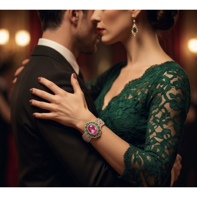 Ultimate Escape Luxurious Pink Rainbow Topaz 18K Rose Gold over .925 Sterling Silver handmade Bracelet - Worn on hand: Ultimate Escape Pink Rainbow Topaz 18K Rose Gold Bracelet