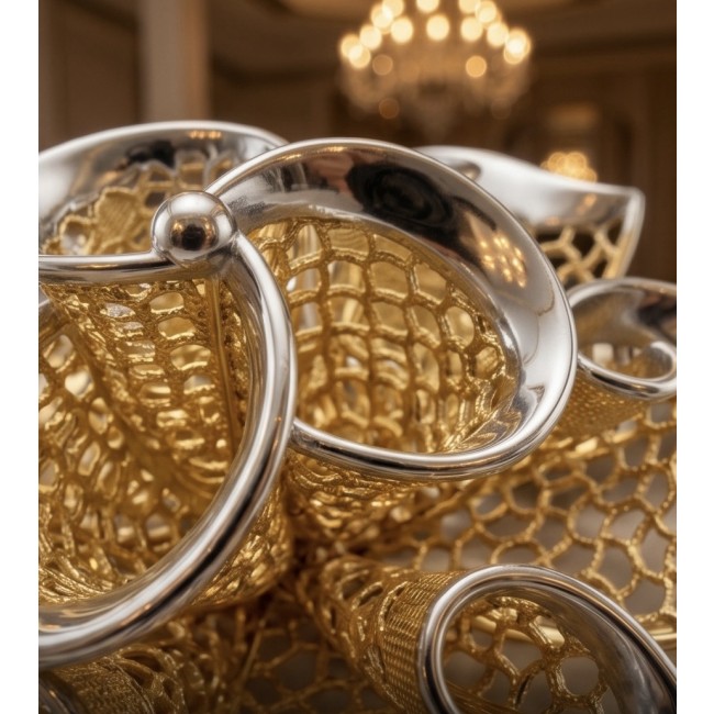Dubai Style - Golden Rose .925 Sterling Silver dipped in 22K Gold handmade Pendant - Close-up of Dubai Style Golden Rose in .925 Sterling Silver with 22k gold weave.