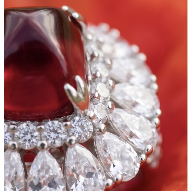 Bella Rossa Magnificent Jewel 6.4 carat Ruby .925 Sterling Silver handcrafted incredible ring s. 7 - Close-up of Bella Rossa Ruby with diamond accents in sterling silver.