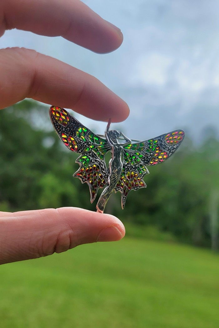 Natural Enamel Eagle .925 Sterling Silver Brooch Pendant - photo 1