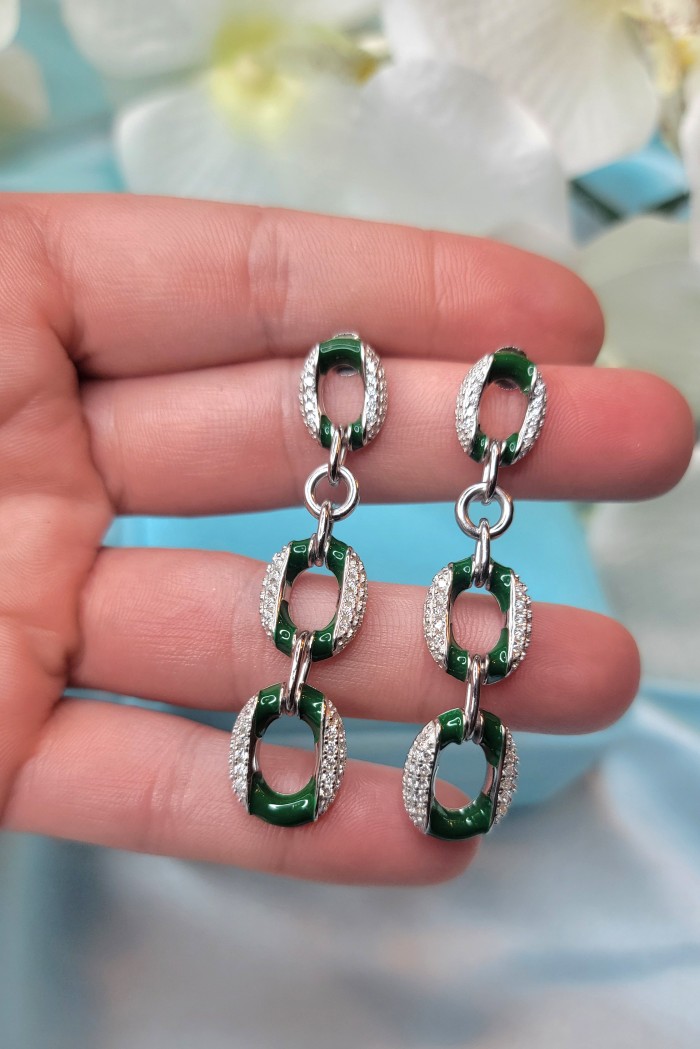 Vintage style authentic 7.5 carat Colombian Emerald .925 Sterling Silver handcrafted earrings - photo 1