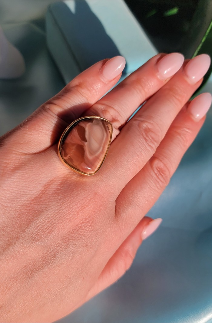 Genuine Imperial Jasper 14K Gold over .925 Sterling Silver handcrafted ring s. 6 3/4 - Imperial Jasper ring in 14K gold over sterling silver worn on hand.
