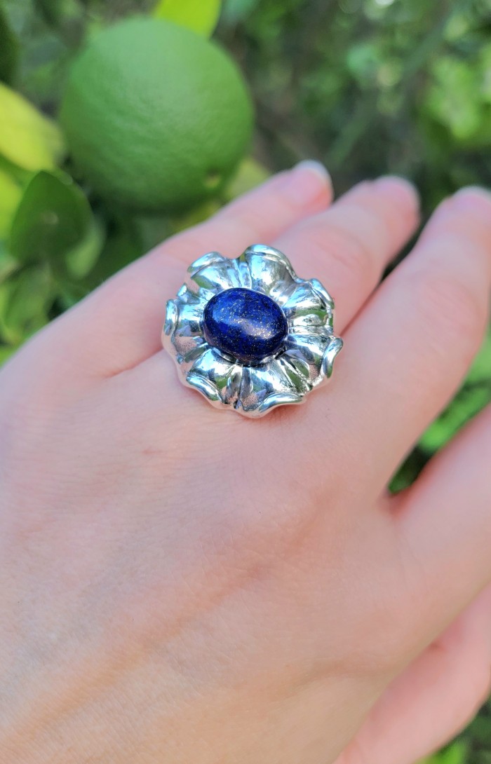 Authentic 6.5 carat LAPIS lazuli .925 Sterling Silver handcrafted Ring size 6 - photo 1