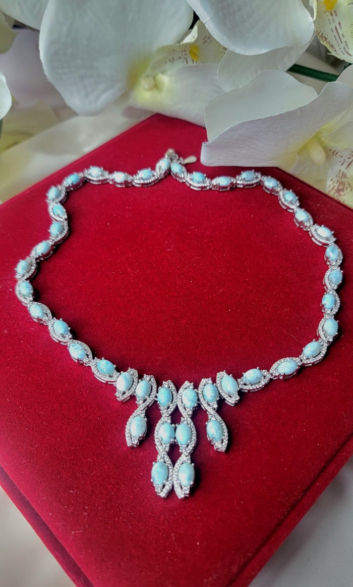 Caribbean Beauty Genuine 58.5 carat Blue Larimar lab grown Diamond .925 Sterling Silver handmade Necklace - photo 2