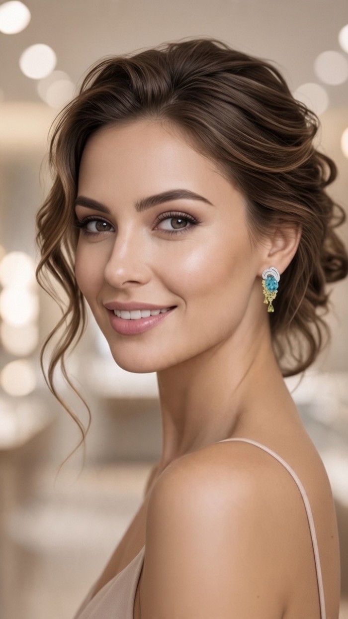 Real Treasure 9.5 carat Aquamarine rhodium over .925 Sterling Silver Handcrafted Earrings - Side view of Real Treasure 9.5 carat Aquamarine earrings worn.