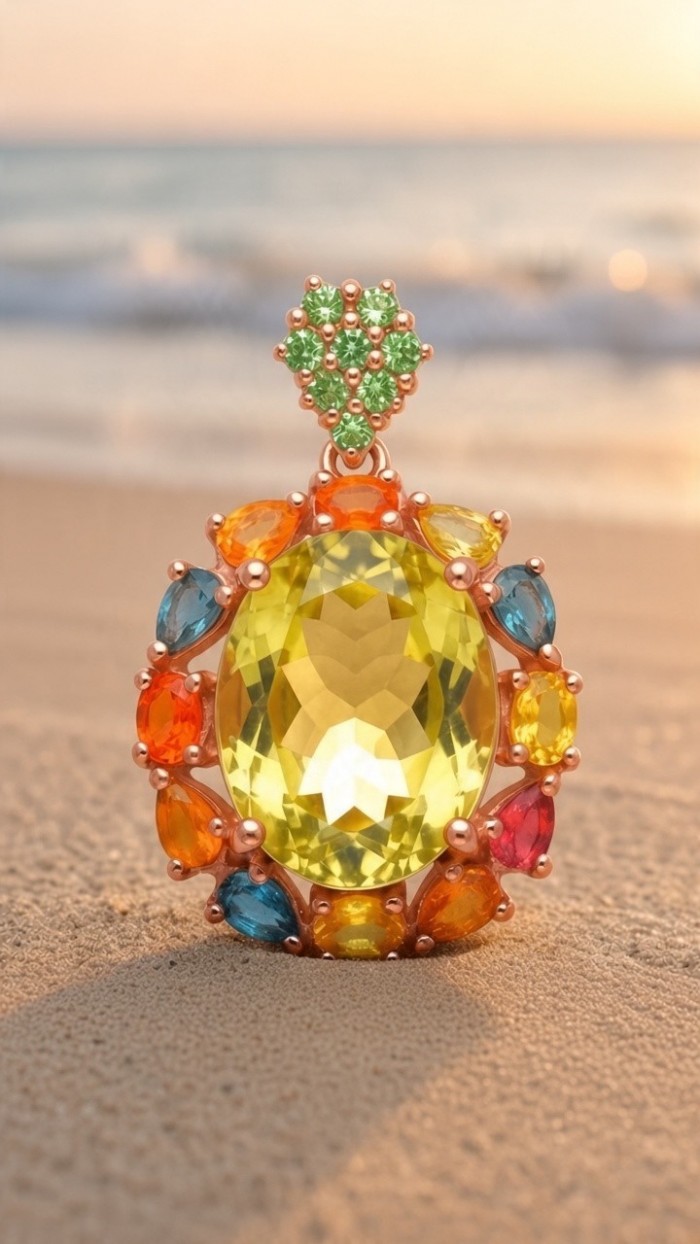 Giovanna 16.2 carat authentic oval cut Brazilian Citrine 18K Gold over .925 Sterling Silver handmade Pendant - photo 1