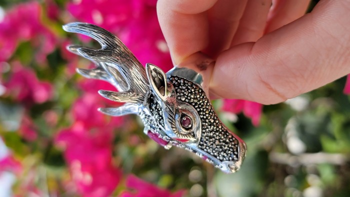 Large Deer Head Authentic Ruby .925 Sterling Silver handmade Ring size 7 - photo 2