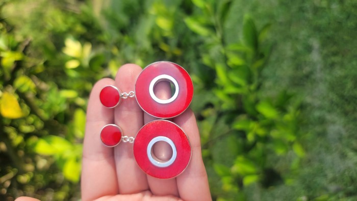 Large Genuine Red Fossilized Coral .925 Sterling Silver handmade earrings - photo 1