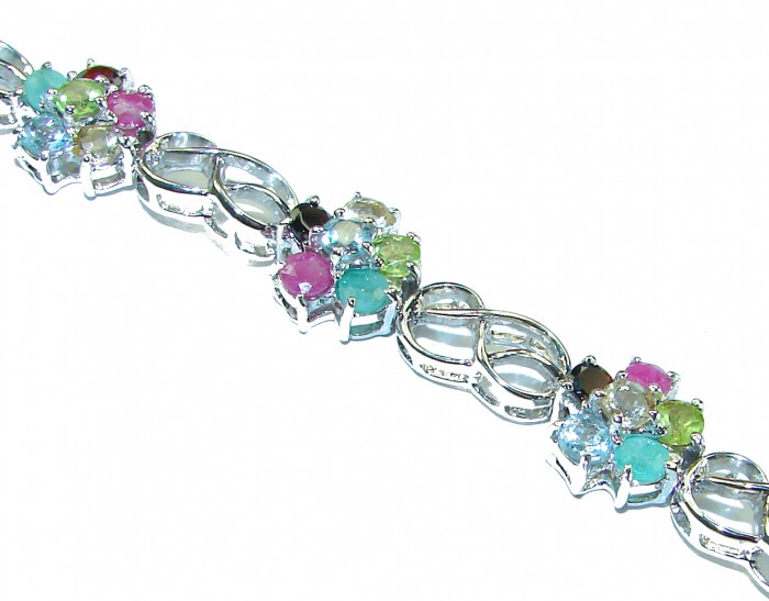 Luxurious Floral design Authentic Ruby Emerald .925 Sterling Silver handcrafted Statement Bracelet - photo 1