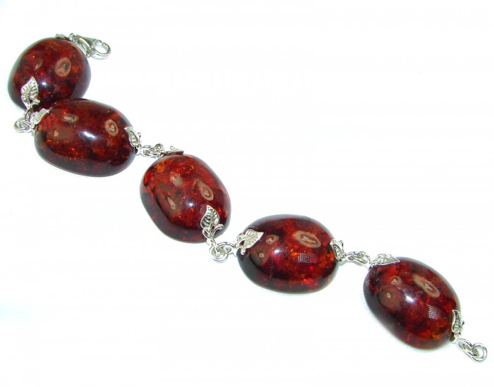 Cognac Color Beautiful Amber .925 Sterling Silver handcrafted Bracelet - photo 1