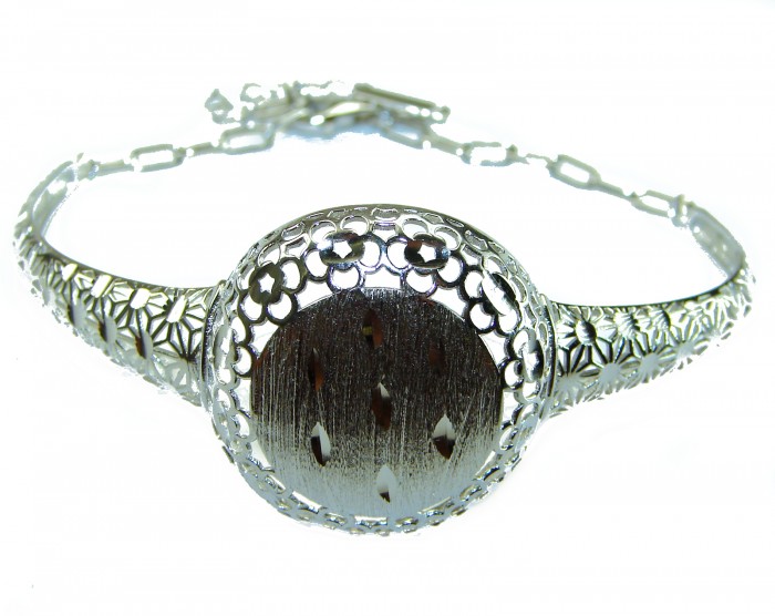 Casablanca Italy made .925 Sterling Silver Bracelet - Side view of .925 Sterling Silver Bracelet with floral filigree design