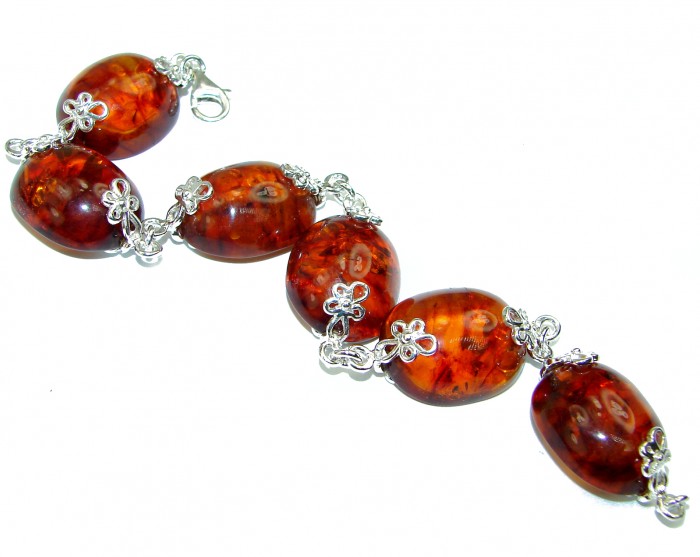 Cognac Color Beautiful Amber .925 Sterling Silver handcrafted Bracelet - photo 1