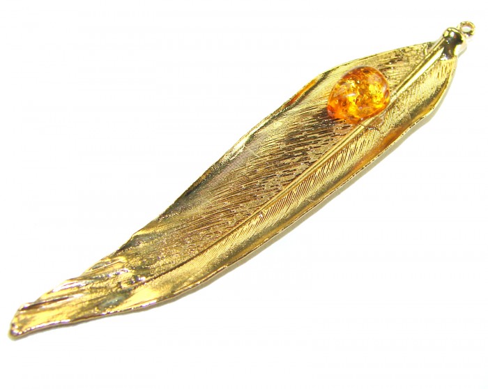 Stylish REAL Leaf Coved with Sterling Silver and 14K Gold Golden Topaz & .925 Sterling Silver Pendant - photo 3