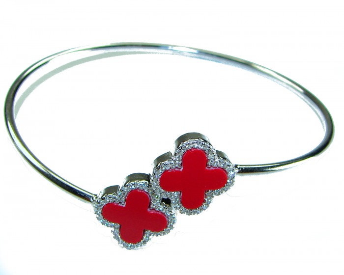 A Red four-leaf clover Coral .925 Sterling Silver handcrafted Bracelet - photo 2
