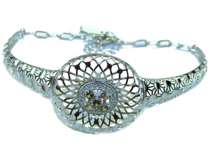 Casablanca - authentic 3.2 carat Tourmaline .925 Sterling Silver Bracelet - Sterling silver bracelet with tourmaline, front view showing design details.