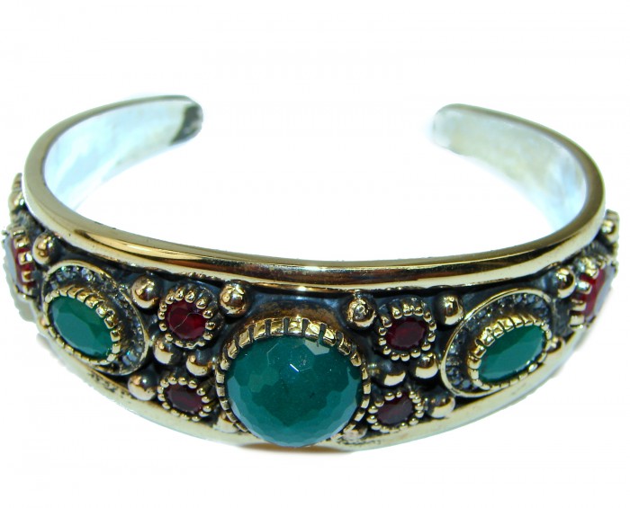 Victorian Style Created Emerald & White Topaz Sterling Silver Bracelet / Cuff - photo 1