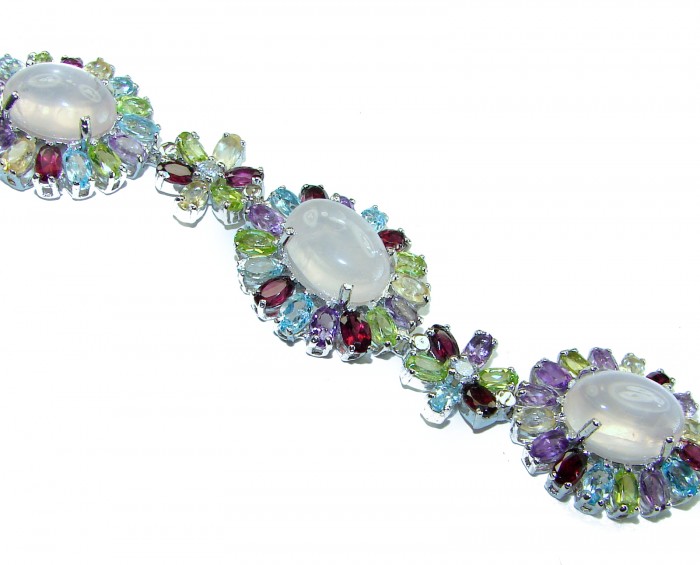Blooming Garden Natural 55.2 carat Rose Quartz 14K .925 Sterling Silver handmade Bracelet - photo 2