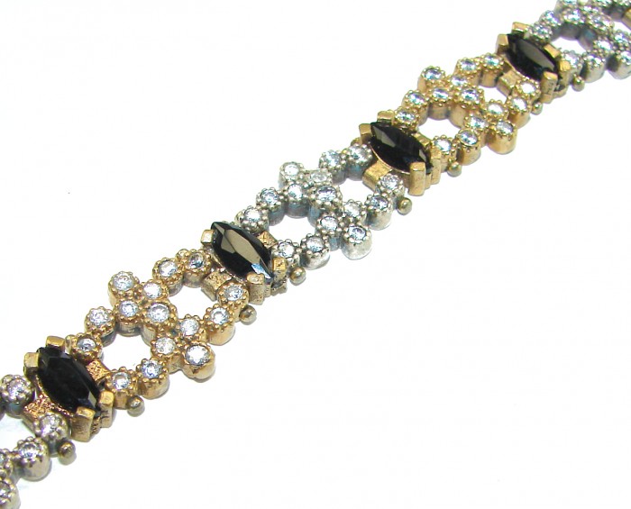 Gabriella 22.2 carat authentic Sapphire rhodium over .925 Sterling Silver handcrafted Statement Bracelet - Close-up of a sapphire and diamond design bracelet.