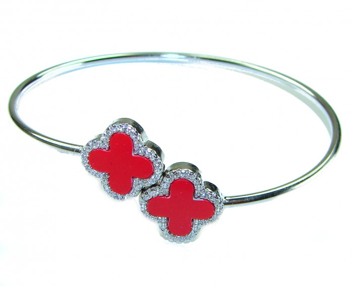 A Red four-leaf clover Coral .925 Sterling Silver handcrafted Bracelet - photo 4