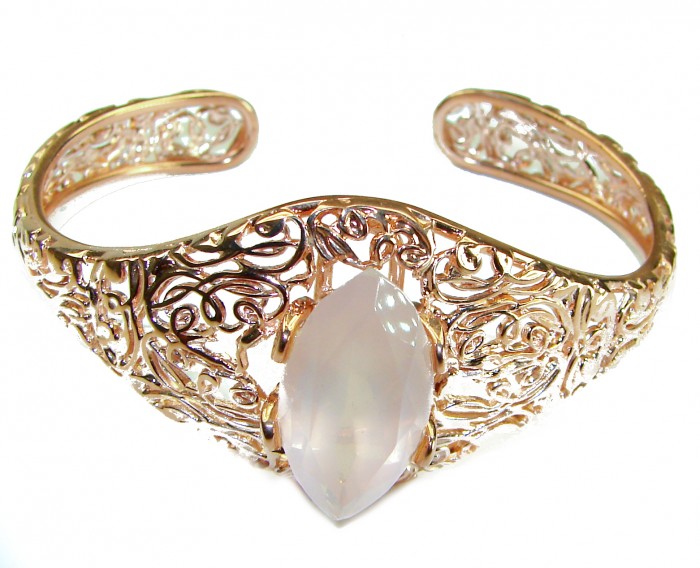 Vintage Beauty Genuine 21.5 carat Brazilian Rose Quartz Rose quartz 18K Gold over .925 Sterling Silver handcrafted Bracelet / Cuff - photo 5