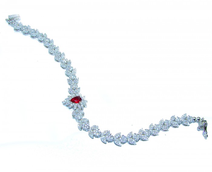 Giovanna - Magnificent Jewel 7.2 carat Ruby .925 Sterling Silver handcrafted incredible Statement Bracelet - photo 3