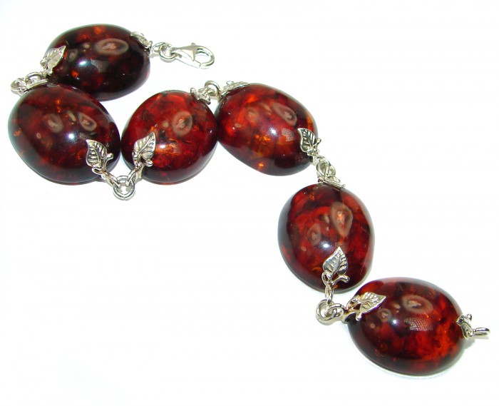 HUGE Authentic Beautiful Amber .925 Sterling Silver handcrafted Bracelet - photo 1
