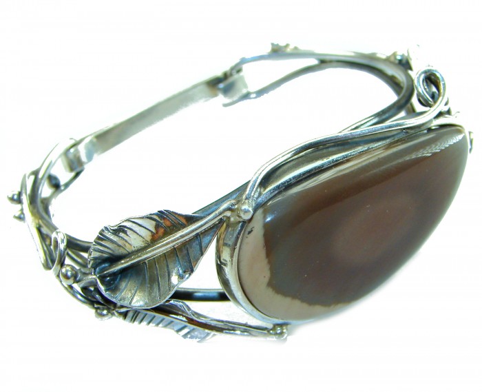 Fancy Quality Imperial Jasper .925 Sterling Silver Bracelet - Side view of Imperial Jasper .925 Sterling Silver Bracelet