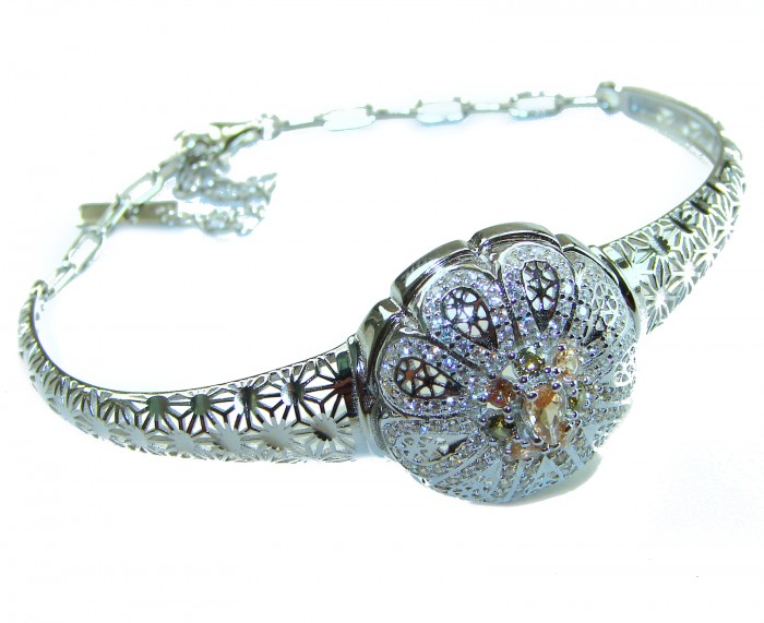 Aphrodite - Solid 2.5 multicolor Sapphire .925 Sterling Silver handcrafted Bracelet - Side view of Aphrodite bracelet, multicolor sapphire, sterling silver.