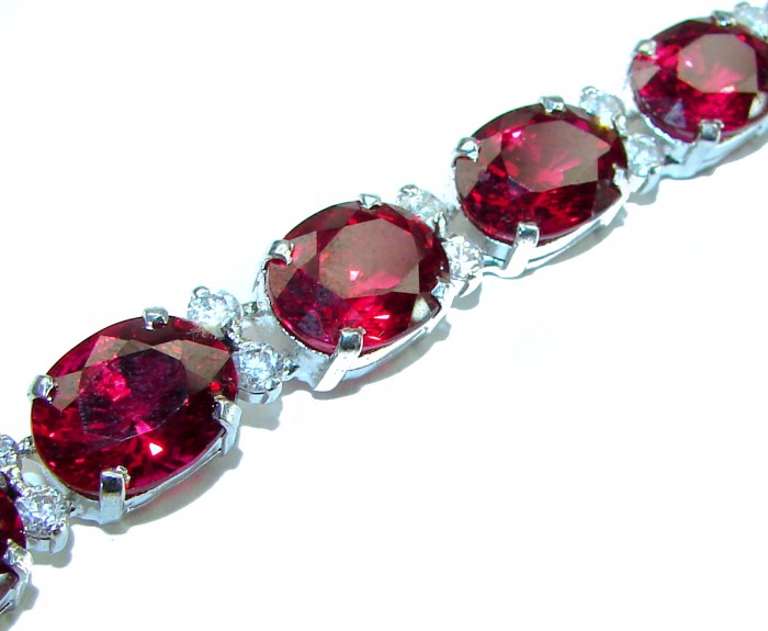 Incredible design authentic 65.5 carat Red Topaz .925 Sterling Silver handmade Bracelet - photo 1