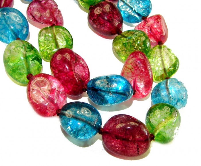 Infinity authentic 149.5 carat Brazilian Tourmaline .925 Sterling Silver handcrafted necklace - Close-up of colorful Brazilian tourmaline beads necklace.