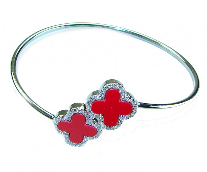 A Red four-leaf clover Coral .925 Sterling Silver handcrafted Bracelet - photo 3