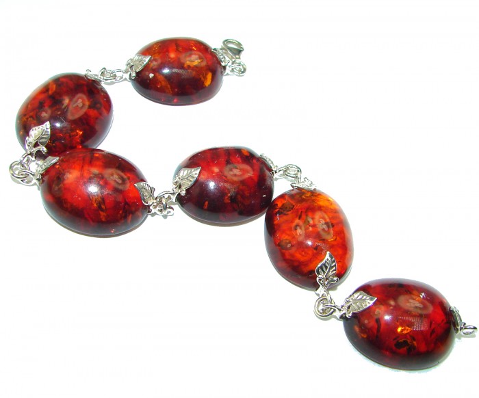 Cognac Color Beautiful Amber .925 Sterling Silver handcrafted Bracelet - photo 1