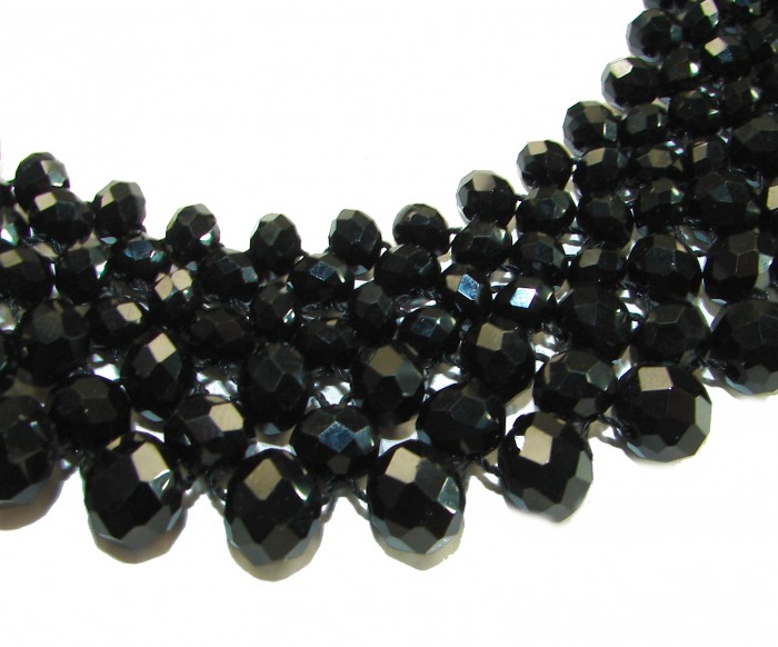 Authentic Onyx .925 Sterling Silver handmade Necklace - Close-up of faceted onyx stones in authentic sterling silver necklace.
