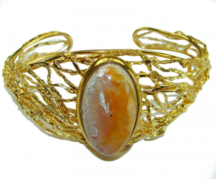 Authentic Mexican Opal handmade 14K Gold over .925 Sterling Silver Bracelet / Cuff - photo 1