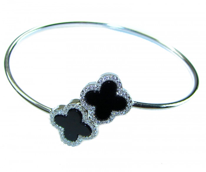A black four-leaf clover Onyx .925 Sterling Silver handcrafted Bracelet - photo 3