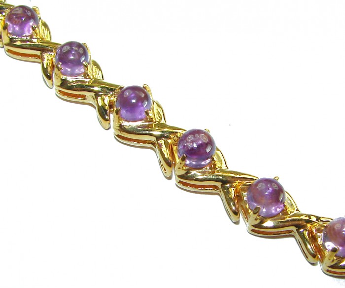 Dolce Vita - Precious Natural 22.5 carat Amethyst 14K Gold over .925 Sterling Silver handcrafted bracelet - Close-up of Amethyst and 14K gold bracelet.